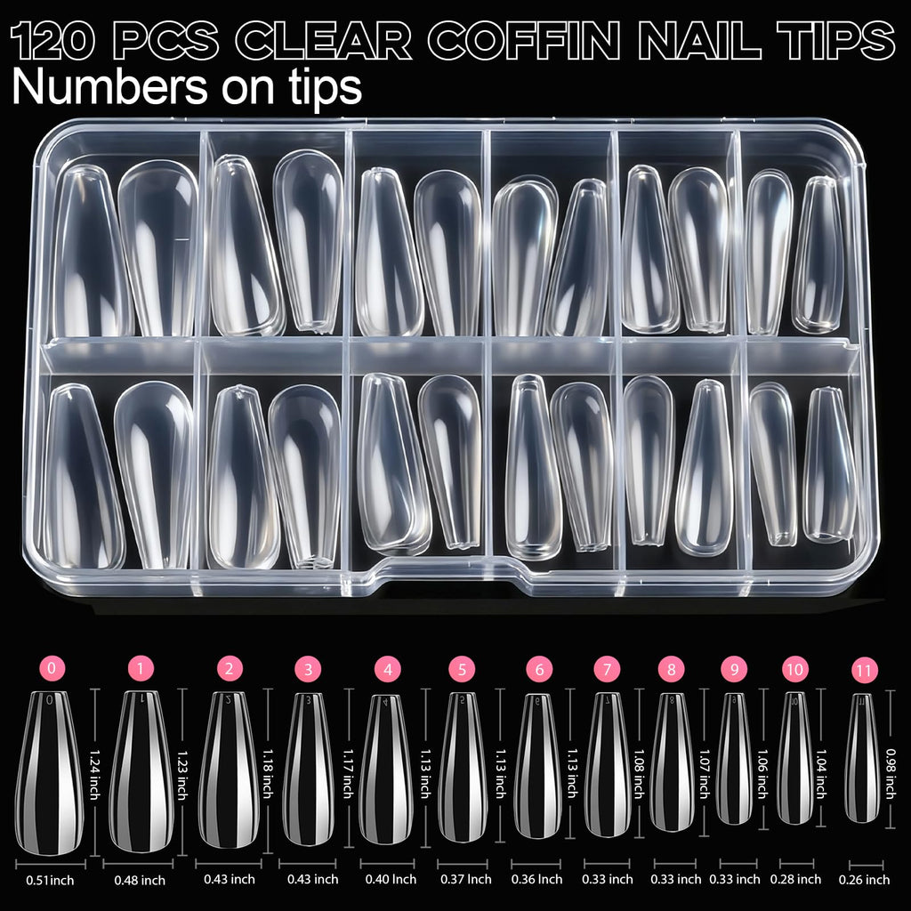Teenitor Acrylic Nail Kit with Clear Coffin Nail Tips, Nail Charms and Gems, Nail Stickers, Nail Art Brushes, Nail Dotting Tools, Nail Stand, Press On Nails Kit for DIY Nail Art