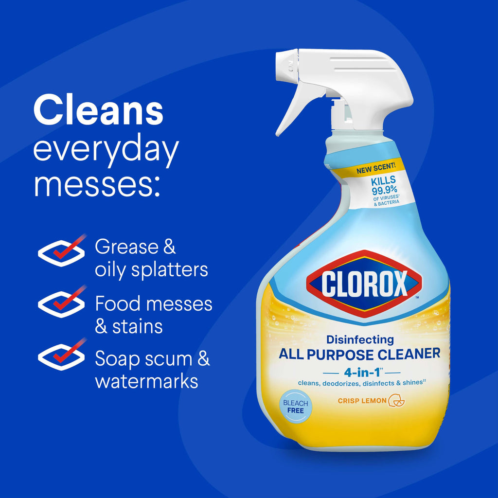Clorox Disinfecting All Purpose Cleaner, Bleach Free, Crisp Lemon, 32 Fluid Ounces (Pack May Vary)