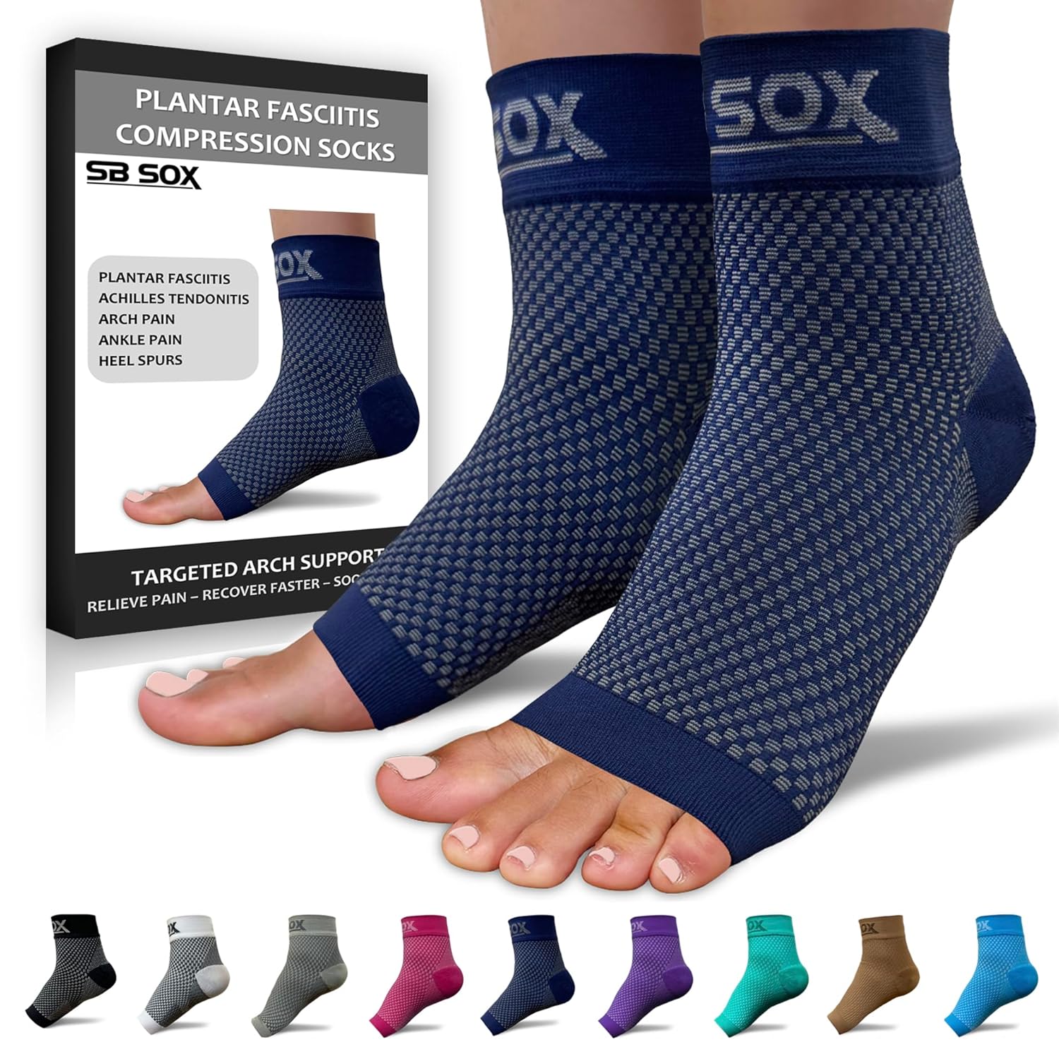 Buy now SB SOX Plantar Fasciitis Relief Socks â€“ Ankle Brace Compression Sleeve â€“ Arch Support for Foot Pain, Swelling, Heel Spurs â€“ Foot Brace for Achilles Tendonitis Relief, Injury Recovery (Blue, Medium) Small Navy at indiglob india