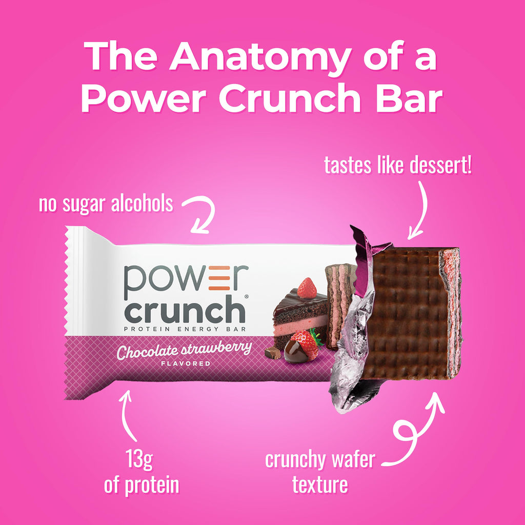 Power Crunch Chocolate Strawberry Protein Bars, 12 Ct, 1.4 oz each