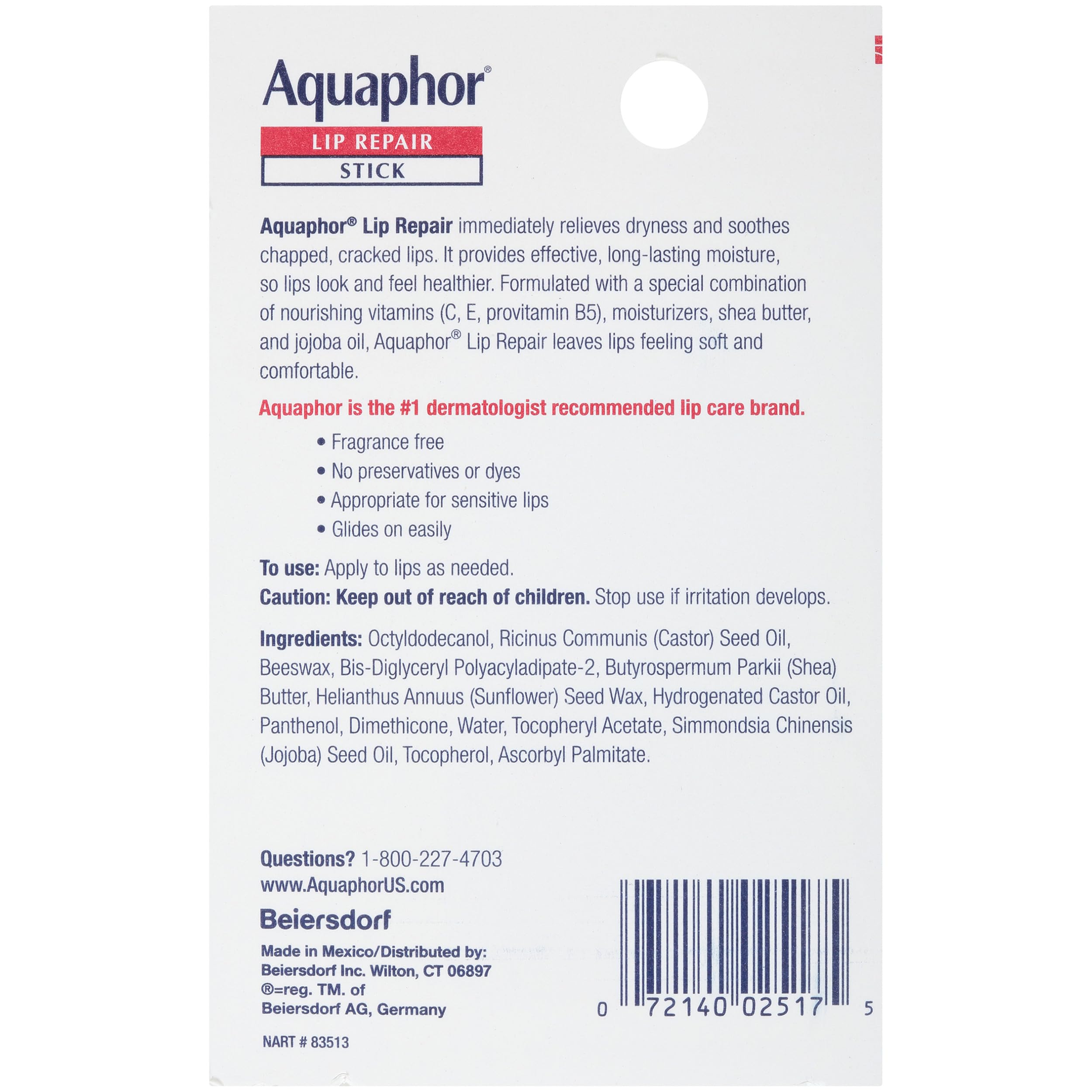 Aquaphor Lip Repair Stick, Multipack, 4 x 0.17 OZ | Lip Balm Moisturizers with Jojoba Oil and Shea Butter, Immediate Dry Lip Relief, Paraben and Fragrance Free