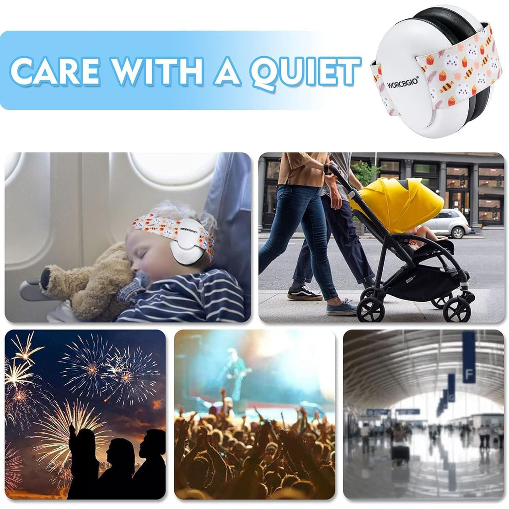 Buy now Infant Ear Protection Noise Cancelling Baby Ear Muffs, Toddler Hearing Protection with Adjustable Elastic Headband (Bear, White at indiglob india
