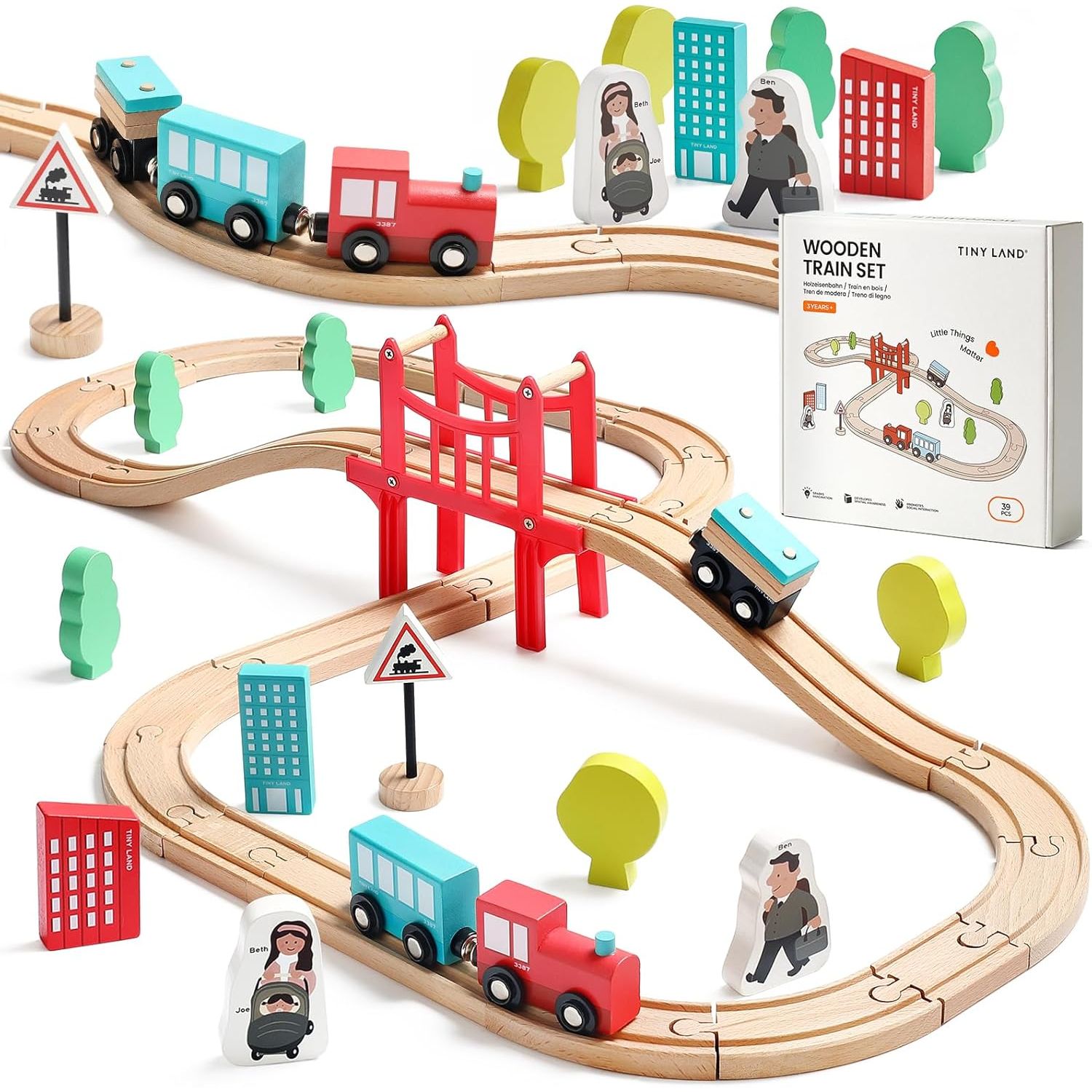 Buy now Tiny Land Wooden Train Set for Toddler - 39 Pcs- with Wooden Tracks Compatible with Major Brands - Expandable, Changeable-Train Toy for 3 4 5 Years Old Girls & Boys at indiglob india