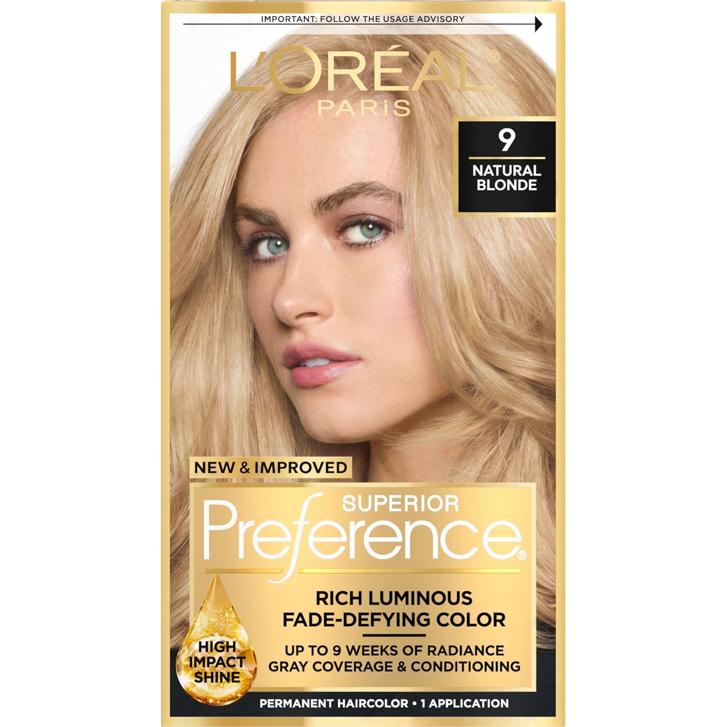 Buy now L'Oreal Paris Superior Preference Luminous Fade-Defying Permanent Hair Color, Hair Dye For Up to 9 Weeks of Radiance, Light Ash Blonde 9A, 1 Hair Dye Kit 9 Natural Blonde 1 Count (Pack of 1) at indiglob india