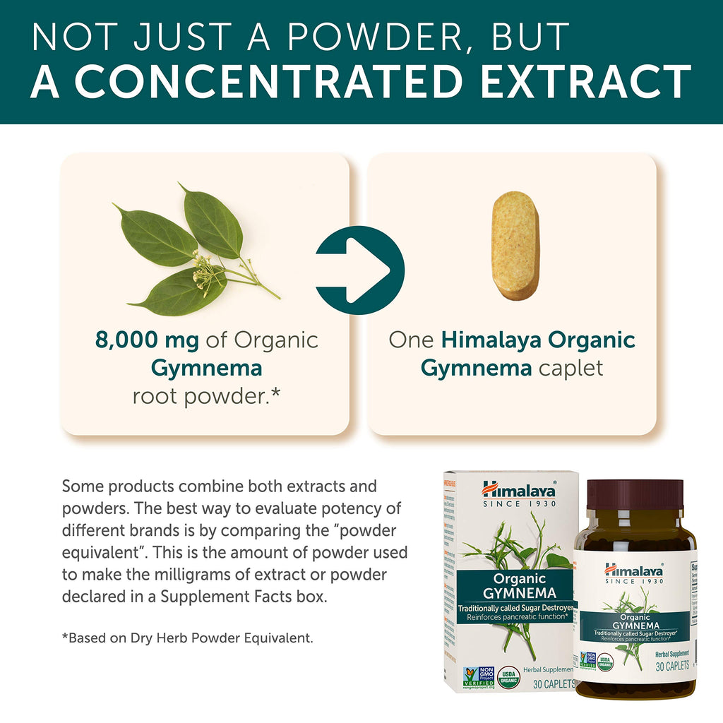 Himalaya USDA Organic Gymnema Sylvestre Extract 700mg,Gymnema Sylvestre Supplements,Herbal Glucose Metabolism Support,Gymnema Sylvestre Capsules,Non-GMO, Vegan, Gluten Free,Additive Free,120 Caplets