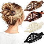 4 PCS Large Flat Hair Clips for Women Girls, French Concord Lay Down Claw Clips for Thick Thin Hair, Comfortable Curved Flat Clip, Leopard Print Stylish Strong Hold Hair Accessories, Tortoise