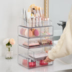 Vtopmart 5 Tier Clear Makeup Organizer with 6 Drawers | Smart Storage Layout, Clear for Better Visibility, Stackable, Large Capacity, for Makeup Lipstick Brush Skincare