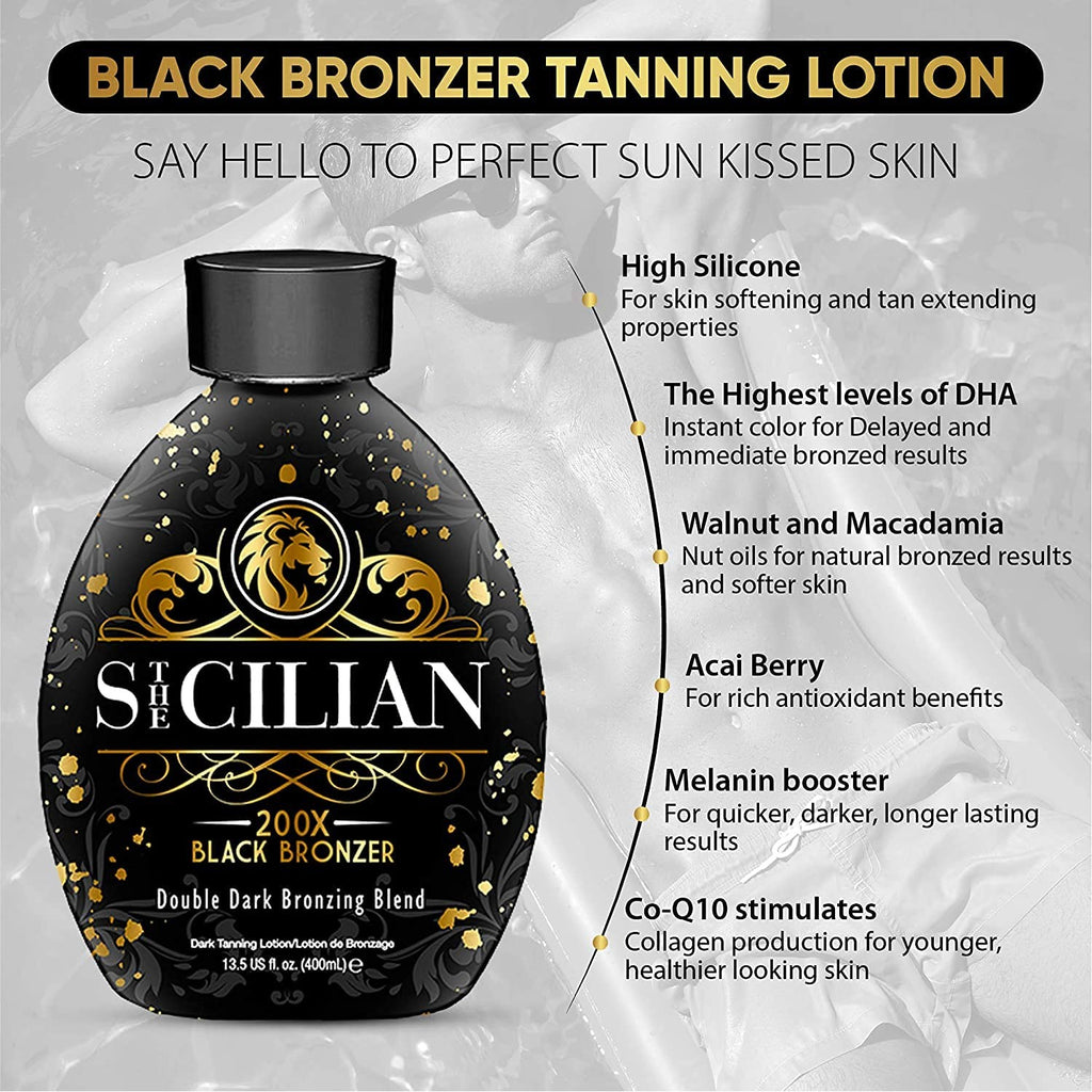 Buy now The Sicilian 200X Dark Black Bronzer Tanning Lotion - BEST for Glowing Skin - Gradual Bronzing & Sunless Self Tanner Lotion - Luxurious Sunless Body Tanning Lotion Nourishes Skin at indiglob india