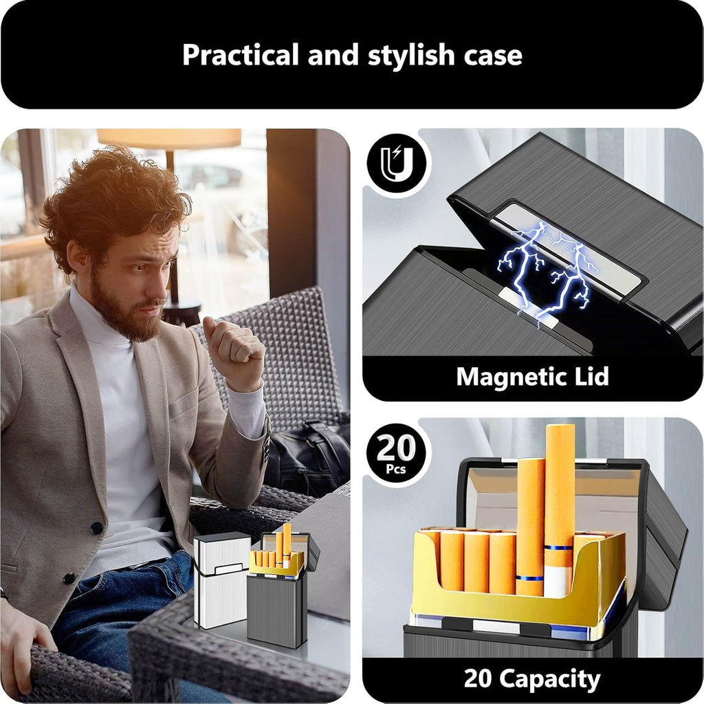 Buy now roygra Cigarette Case (2 Pack), Magnetic Switch 20pcs Cigarette Holder Case for Men Women, Cigarettes Smoking Accessories, Metal and Plastic Box for Smoke (Blue + Rosegold, 85mm King Size) at indiglob india