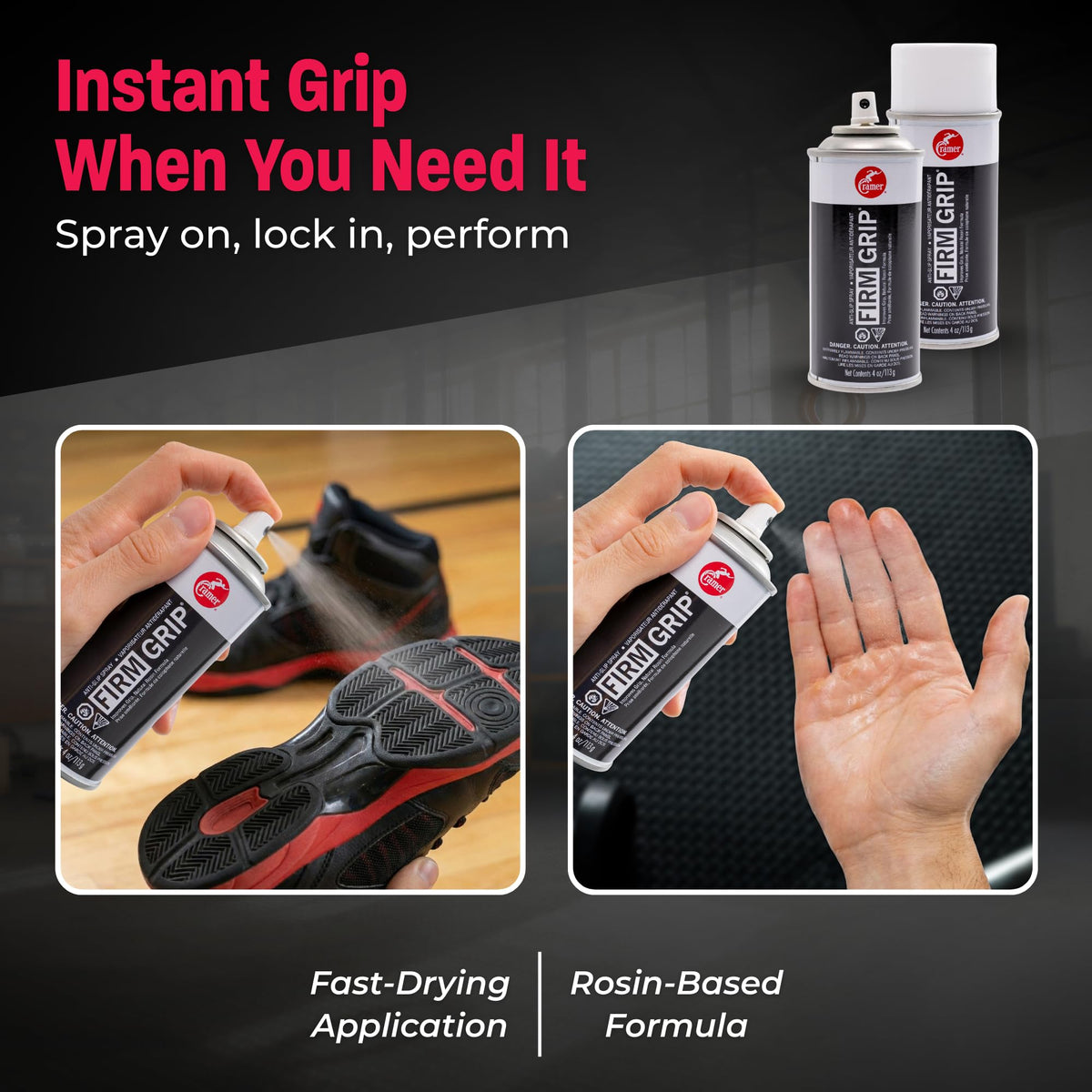 Cramer Firm Grip, Anti-Slip Grip Enhancer for Sweaty Hands & Activities Like Football, Tennis, Golf, Weightlifting, Pole Fitness & Gymnastics, Spray or Powder, 4 Ounce