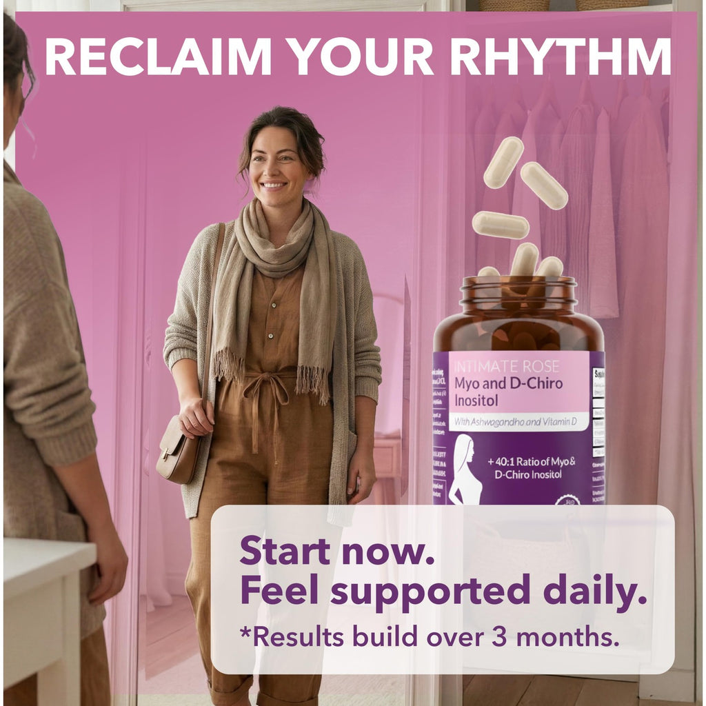 Intimate Rose Myo-Inositol & D-Chiro Inositol Blend - 40:1 Blend Ratio - Women's Daily Wellness Support - Vitamin D & Ashwagandha, 3 Bottles