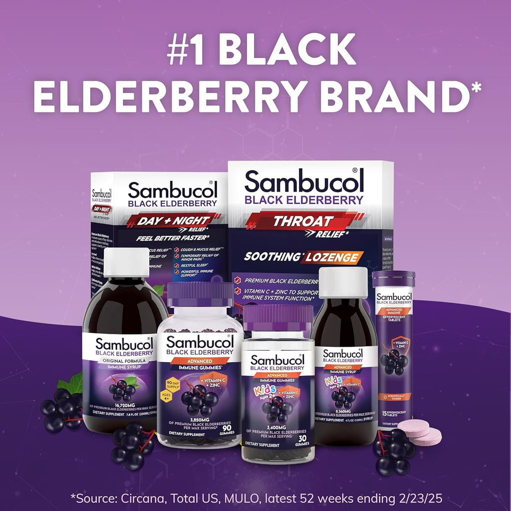 Sambucol Elderberry Gummies - Immune Support Supplement - 90 Count | Advanced Formula For Adults & Kids with Vitamin C & Zinc, Sambucol Elderberry are High in Antioxidants, Gluten Free, Vegan