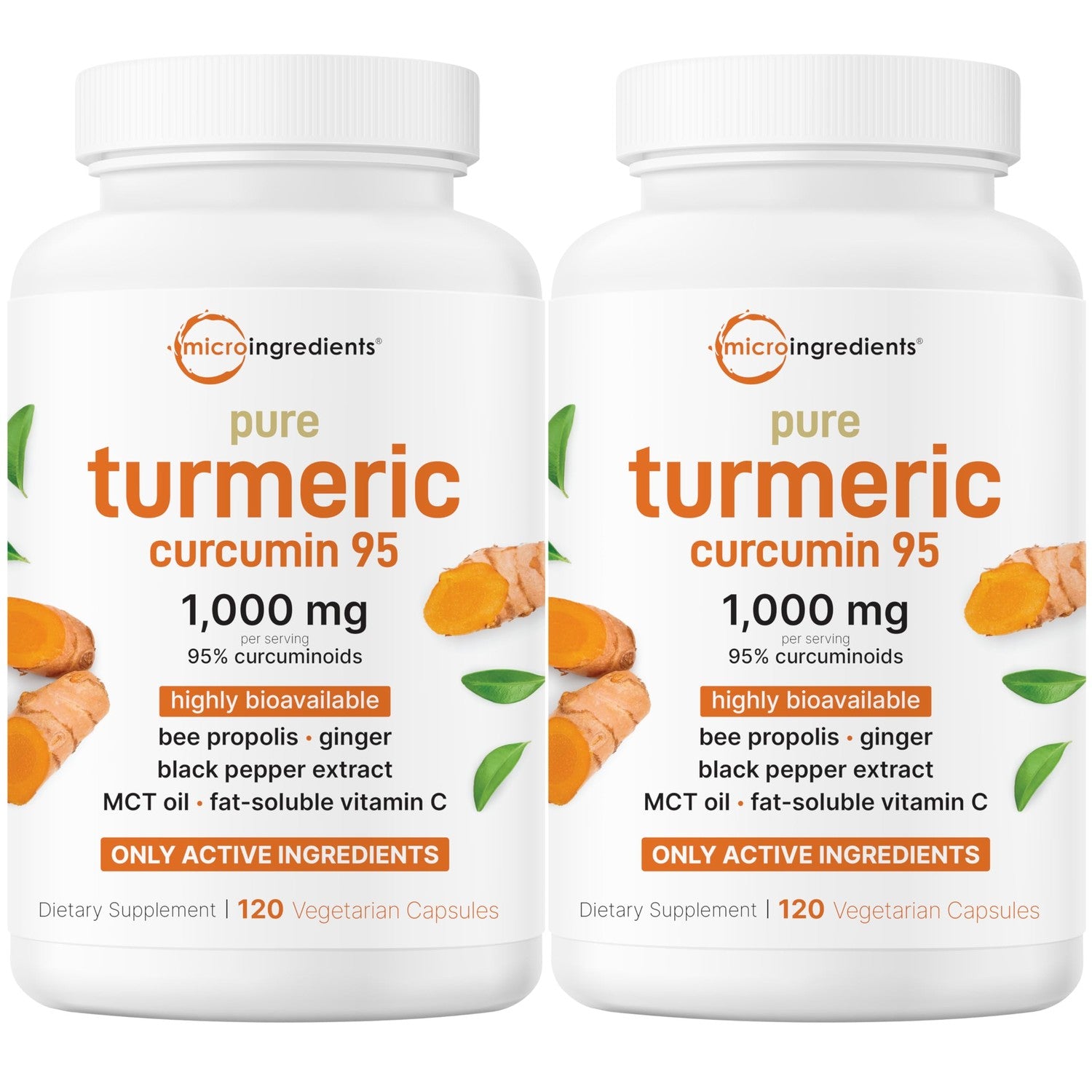Micro Ingredients Turmeric Curcumin 1,000mg Per Serving, 120 Capsules | Turmeric Curcumin Supplement with 95% Curcuminoids, Black Pepper & Ginger. Filler Free, Non-GMO, Vegetarian, Gluten Free.
