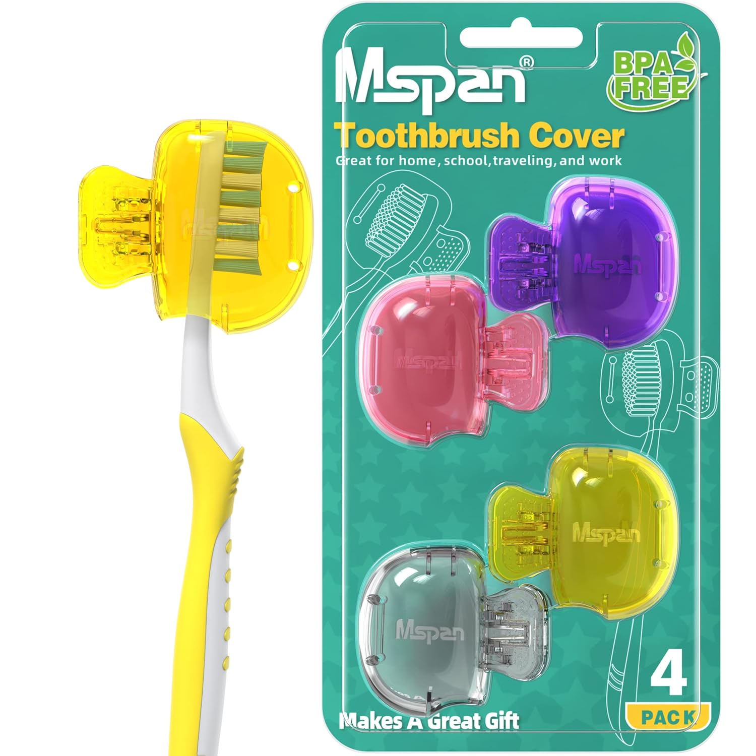 Buy now Mspan Electric Toothbrush Head Cover: Sonic Toothbrush Cap Travel Protector Plastic Brush Pod Protection Clip Case Value Pack Yellow, Purple, Pink, Clear at indiglob india