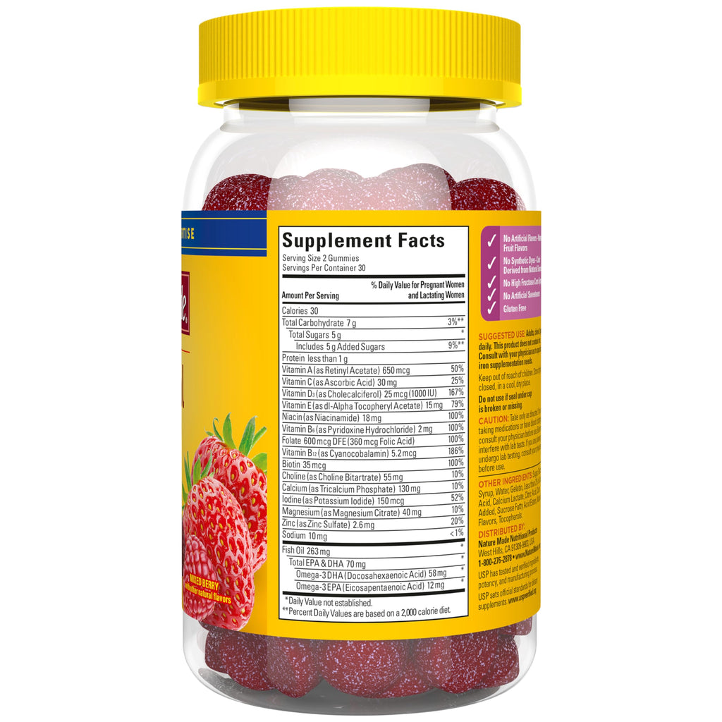 Nature Made Prenatal Gummies with DHA and Folic Acid, 60 Gummies | Prenatal Vitamins for Women for Daily Nutritional Support, With Folic Acid and 15 Other Nutrients, Gluten Free, 30 Day Supply