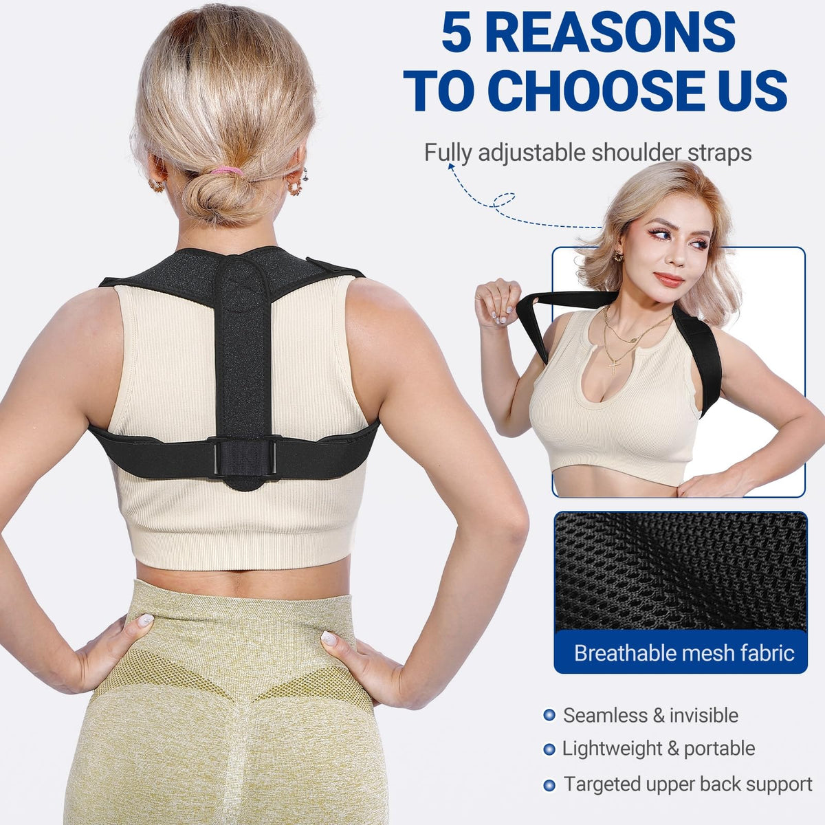 Posture Corrector for Women & Men, Adjustable Upper Back Brace Straightener