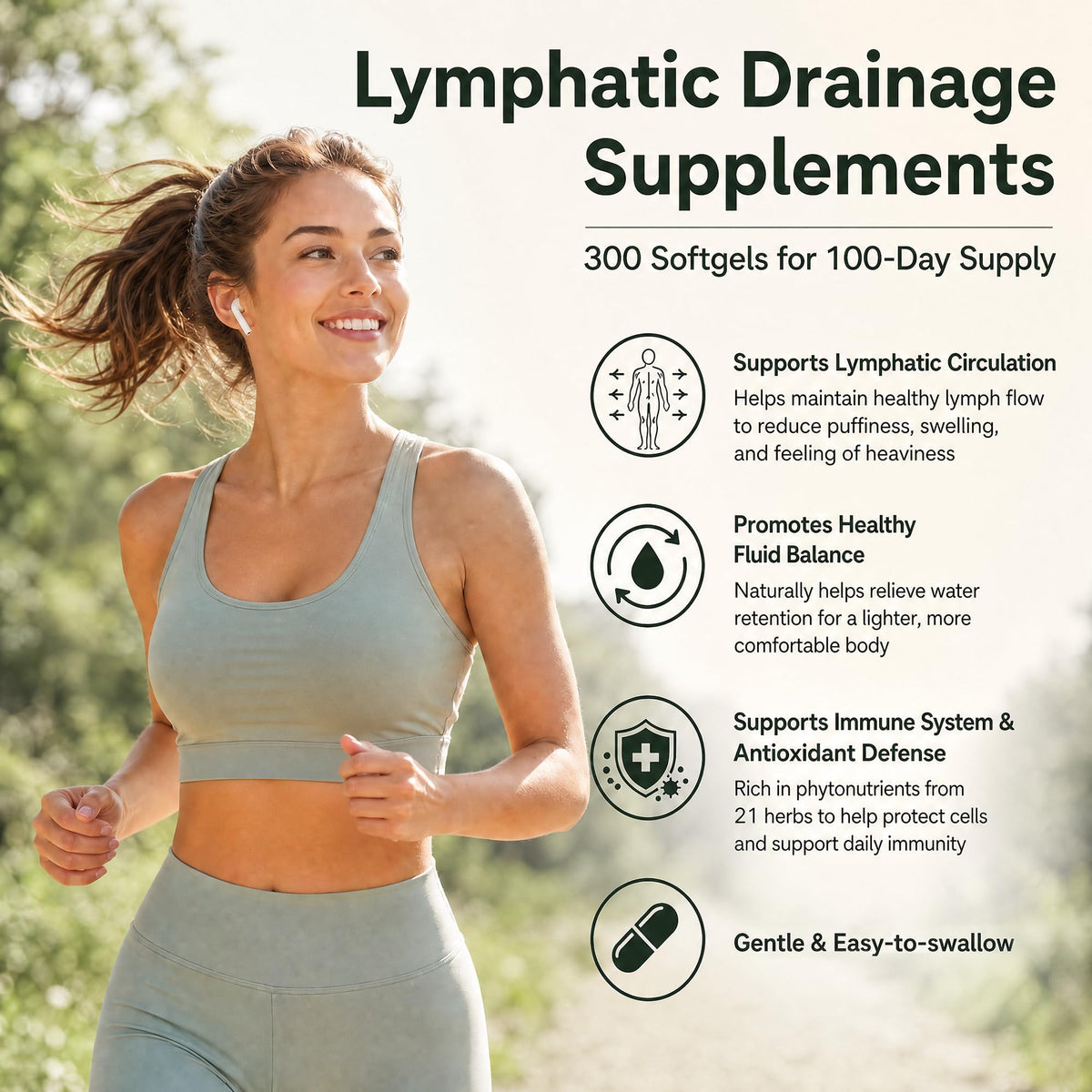 Lymphatic Drainage Supplements - 300 Softgels | 21-in-1 Herbal Blend with Dandelion, Echinacea & Burdock Root | Supports Healthy Circulation & Fluid Balance | Daily Wellness for Men & Women