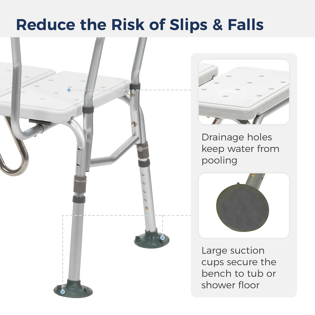 Drive Medical Splash Defense Tub Transfer Bench, Adjustable Height, White