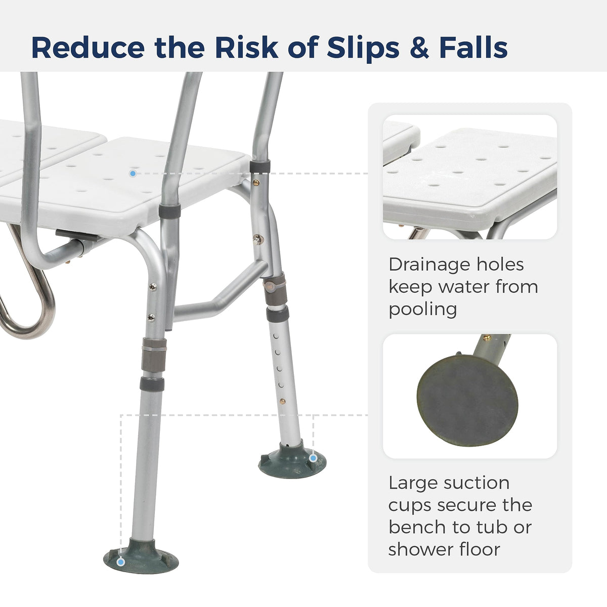 Drive Medical Splash Defense Tub Transfer Bench, Adjustable Height, White