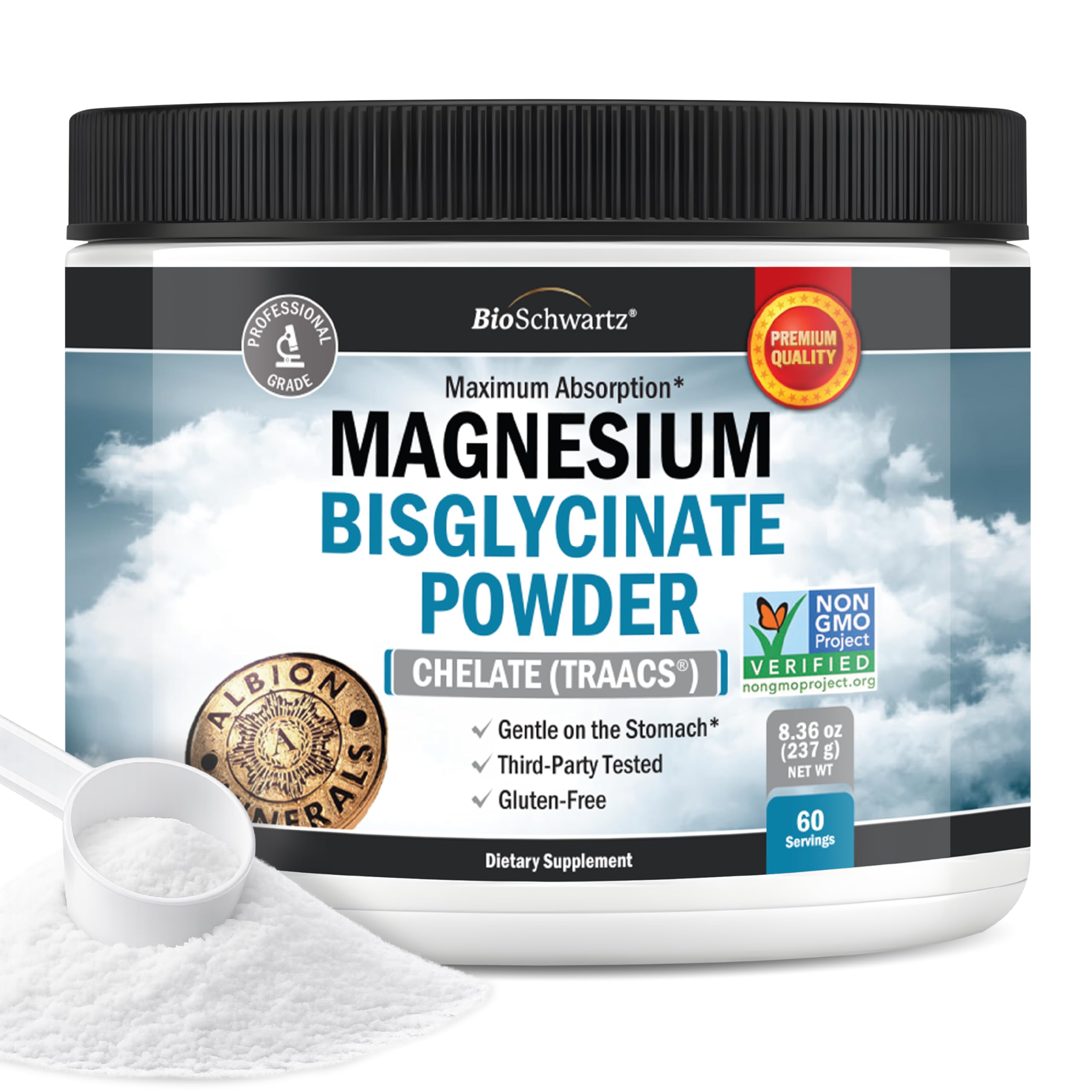 Magnesium Bisglycinate 100% Chelate No-Laxative Effect - 90ct | Max Absorption Magnesium Glycinate Capsules, Healthy Energy Muscle Bone & Joint Support - Non-GMO Project Verified