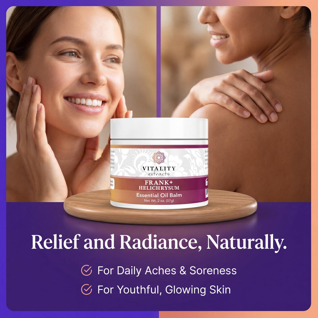 Vitality Extracts Frank+ Helichrysum Balm - 2oz, Frankincense Boswellia Serrata, Helichrysum Gymnocephalum, All-Natural Relief, Skin Soothing, Beeswax