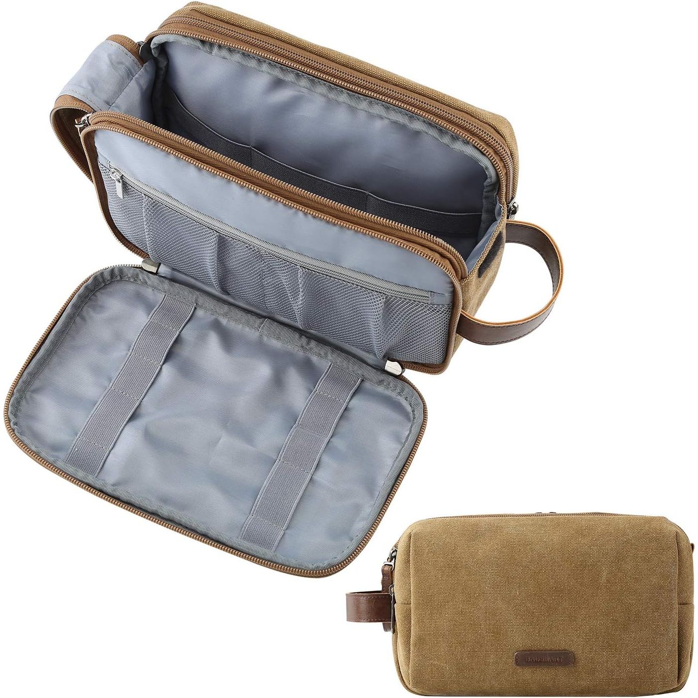 Buy now BAGSMART Toiletry Bag for Men, Canvas Travel Toiletry Organizer Dopp Kit Water-resistant Shaving Bag for Toiletries Accessories,Grey-Medium Medium Khaki at indiglob india