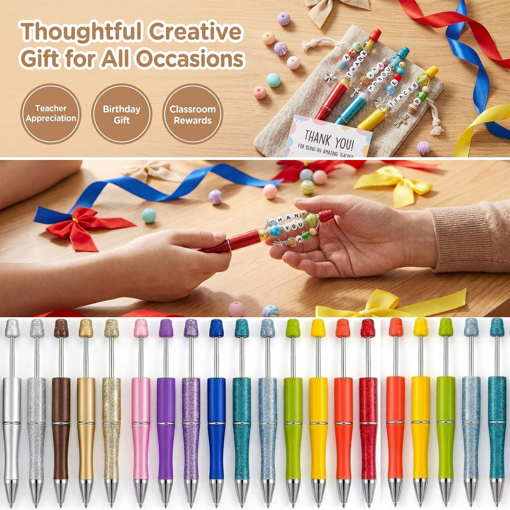 30Pcs Multicolor Beadable Pens Bulk – DIY Customizable Pen Set for Crafting, Smooth Writing Beaded Pens for School, Office, Teacher Appreciation & Creative Gifts