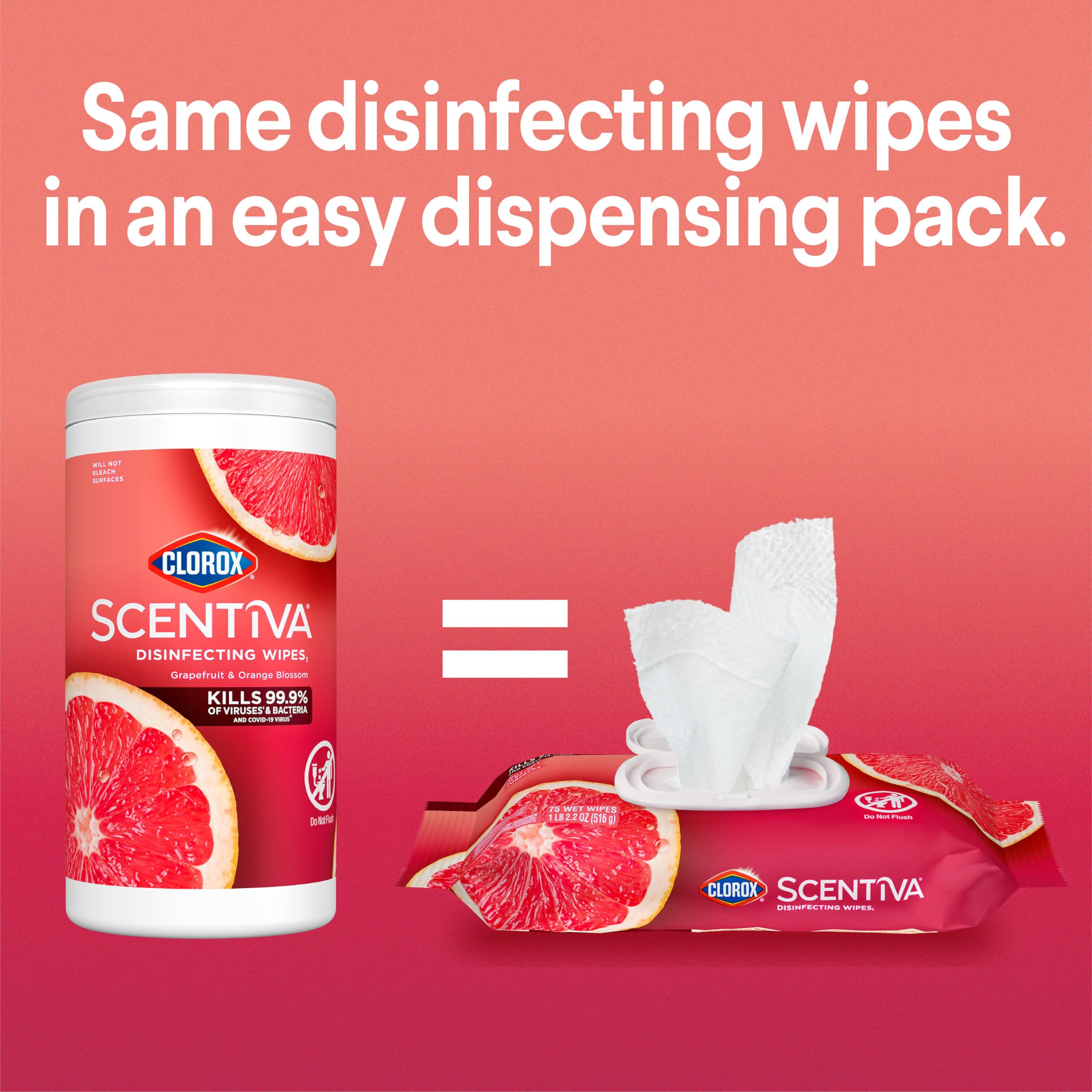 Buy now Clorox Scentiva Disinfecting Wipes, Grapefruit and Orange Blossom, 75 Ct., Pack of 3 (Pack May vary) at indiglob india