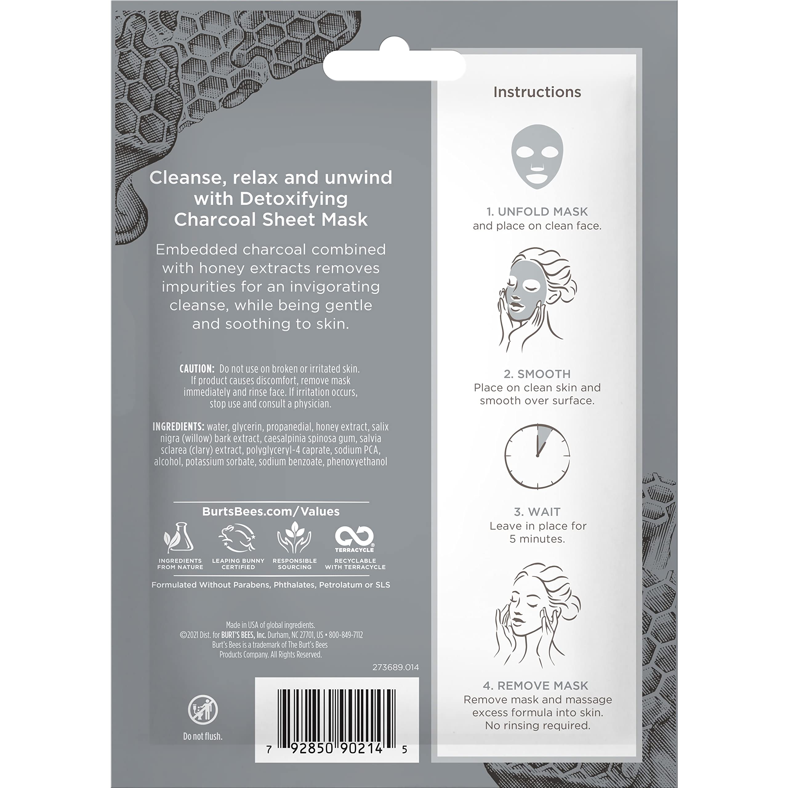Buy now Burt's Bees Detoxifying Charcoal Facial Sheet Mask, Single Use Face Mask, 1 Count, Pack of 4 (Package May Vary) at indiglob india
