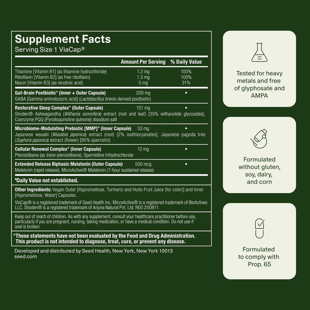 Seed PM-02 Sleep + Restore - for Adults - 30-Day Supply with Jar | Non-Habit Forming - Gentle Melatonin & Ashwagandha - Nightly Sleep Support - Vegan Capsules