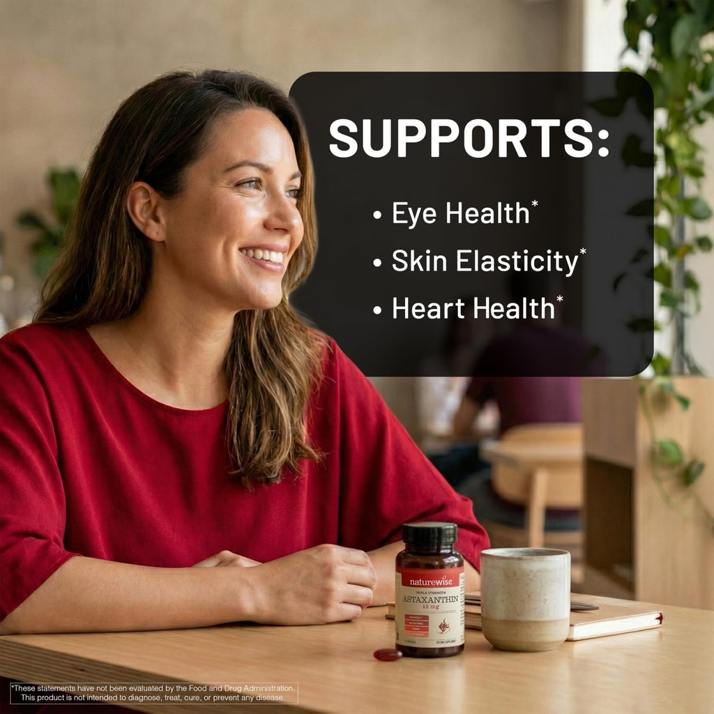NatureWise Triple Strength Astaxanthin 12mg with AstaReal® - Vegan Antioxidant Supplement with Organic Coconut Oil - NSF Certified Gluten Free, 60 Softgels[60 Day Supply]