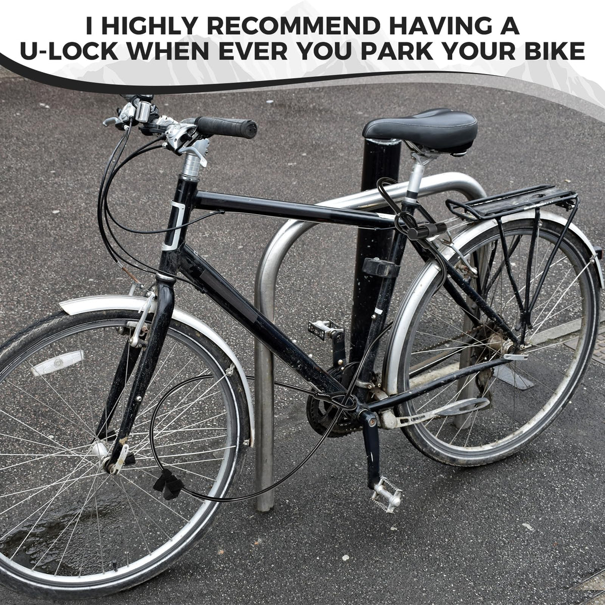 Hapleby Premium Bike Lock Set with 2 Keys, Bike U-Lock with 6 Feet Thickened Solid Steel Cable, Heavy Duty Anti Theft Bicycle U-Lock with Mounting Bracket for Road, Mountain, Folding Bike and Scooter