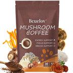 Mushroom Coffee, Instant Mushroom Coffee Powder with 6 Adaptogenic Mushrooms (Cordyceps, Lion’s Mane, Shiitake, Turkey Tail) and MCT Oil for Better Energy, Focus, Immune Support - 30 Servings
