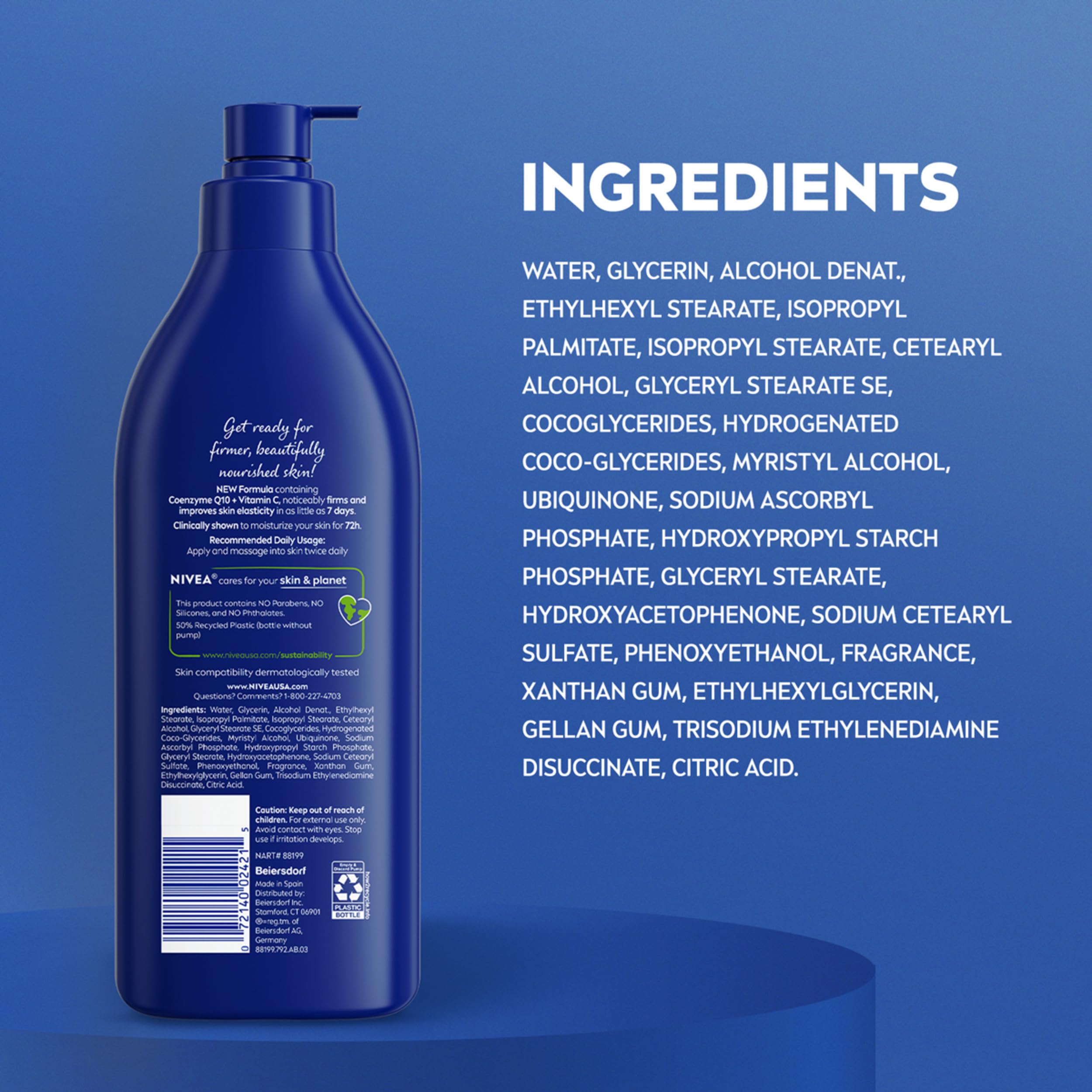 NIVEA Nourishing Hydration Skin Firming Body Lotion, 16.9 FL OZ | Q10 and Vitamin C Enriched Skin Firming Body Lotion for Dry Skin to Very Dry Skin, 72-Hour Body Moisturizer, Paraben Free