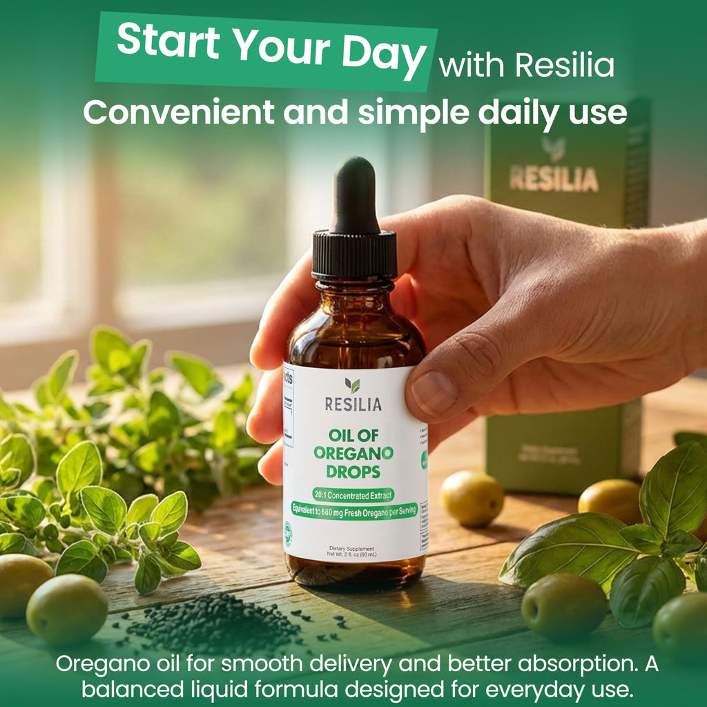 Resilia Premium Oregano Oil Drops | 34 mg Oregano Oil Per Serving | Herbal Liquid Supplement | Non-GMO | Easy-to-Use Dropper | 60 ml