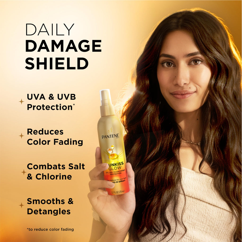 Pantene Sunkiss Glow Multitasking Spray, UV Hair Protection, Repairs Damage, Leave-In Conditioning Treatment, 5.7 oz