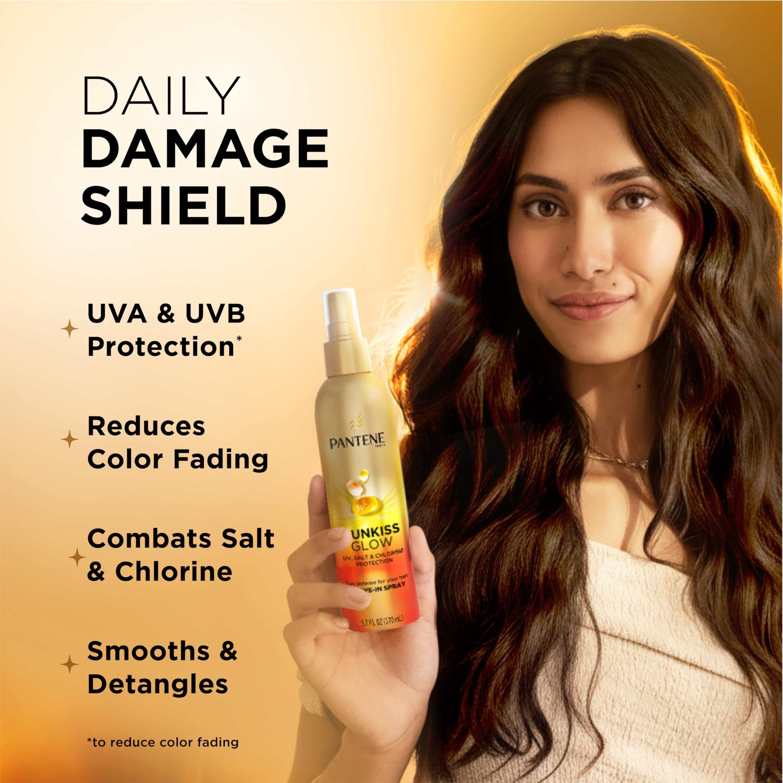 Pantene Sunkiss Glow Multitasking Spray, UV Hair Protection, Repairs Damage, Leave-In Conditioning Treatment, 5.7 oz