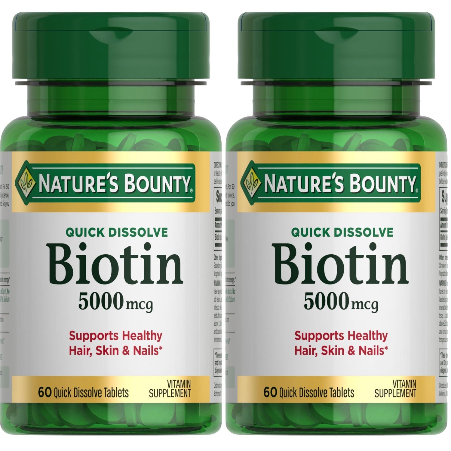 Nature's Bounty Biotin, 5000mcg, 60 Quick Dissolve Tablets | Supports Metabolism for Cellular Energy and Healthy Hair, Skin, and Nails