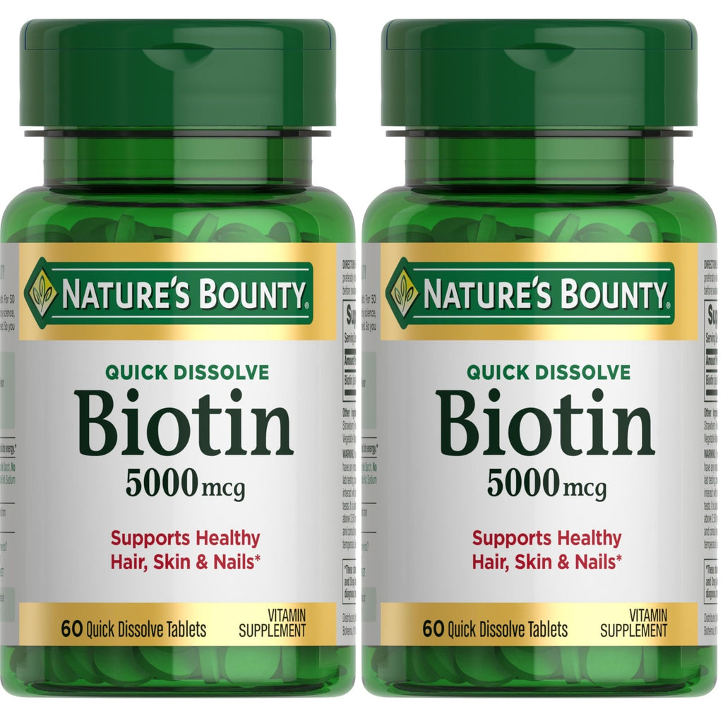 Nature's Bounty Biotin, 5000mcg, 60 Quick Dissolve Tablets | Supports Metabolism for Cellular Energy and Healthy Hair, Skin, and Nails