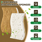 COBETE 12 Pack Natural Biodegradable Kitchen Non Scratch Sponges,Compostable Plant Based Coconut Cellulose Sponge,Eco Friendly Reusable Dish Scrubber Sponge for Pots, Pans & Household Cleaning