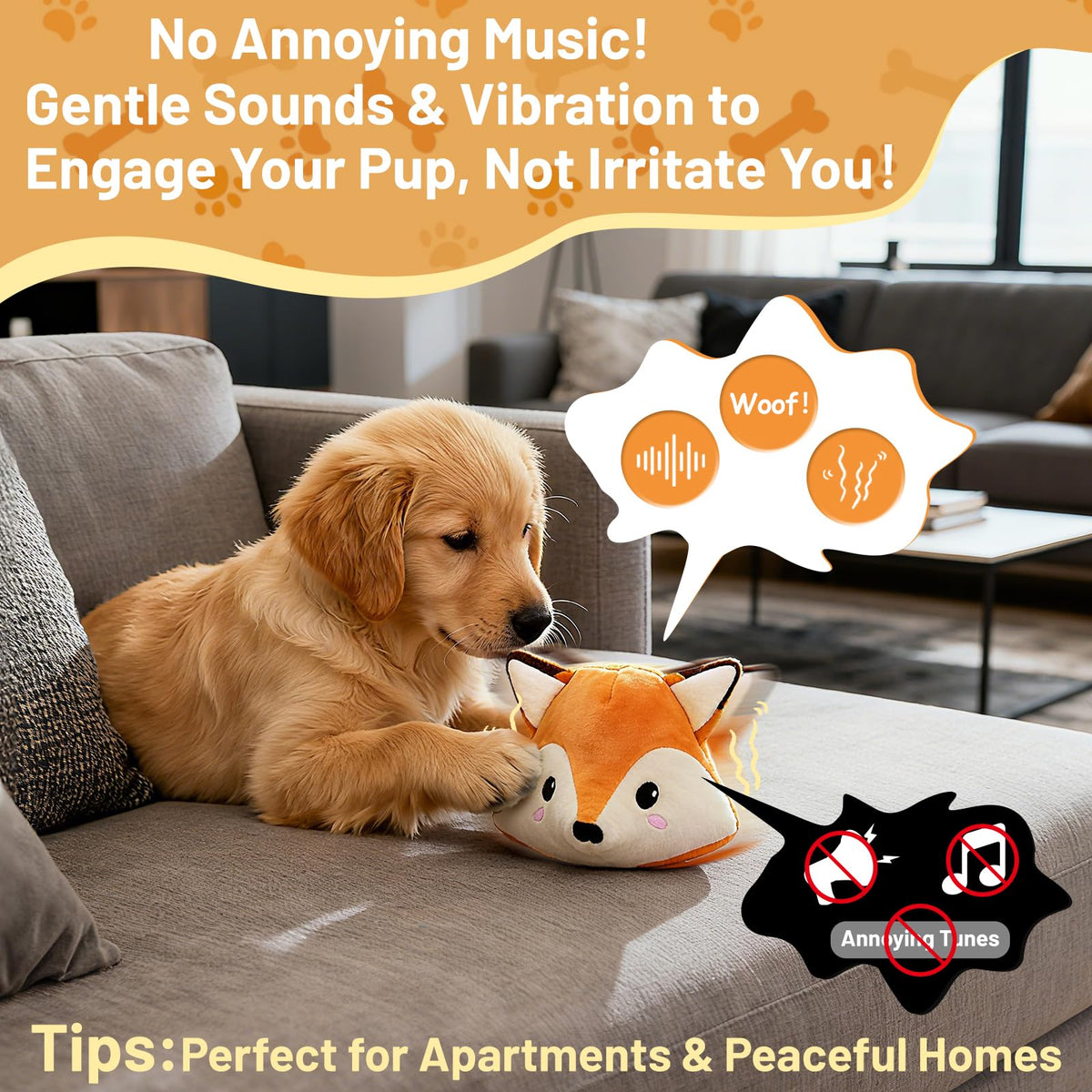 Interactive Fox Puppy Toy for Boredom Relief - Automatic Self-Moving, Bouncing & Vibrating with Sound for Entertainment & Play | Rechargeable & Chew-Resistant for All Breed Sizes