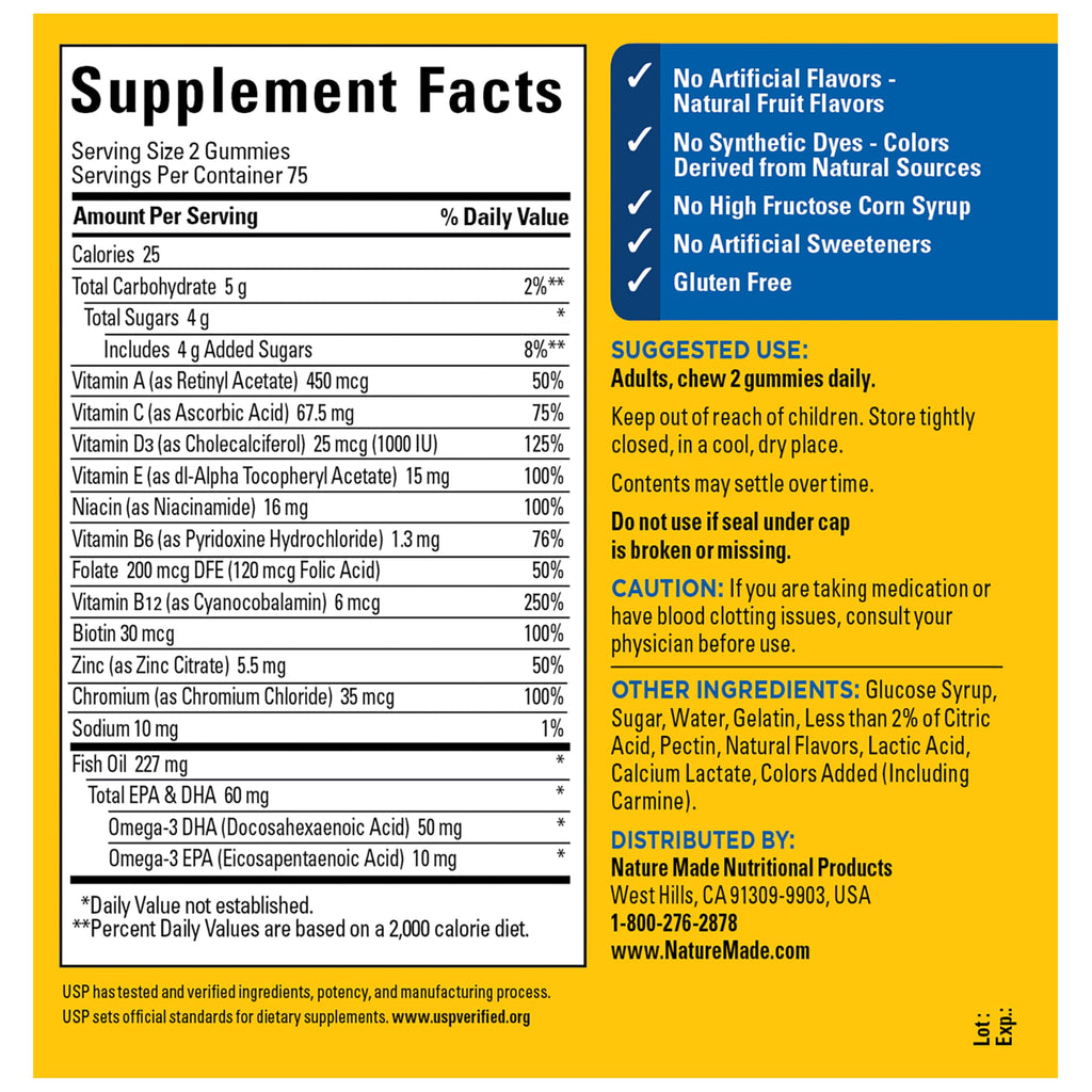 Nature Made Mens Multivitamin Gummies with Omega-3, 150 Count | Vitamins and Minerals Gummy with Omega-3, Mens Gummy Multivitamins for Daily Nutritional Support, 75 Day Supply
