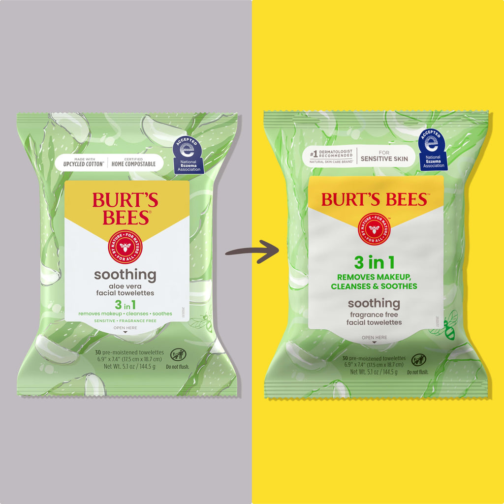 Burt's Bees Soothing Fragrance Free Facial Towelettes, 30 ct., | Plant Based Cloths, 99 Percent Natural Origin, Removes Make Up, Perfect for Sensitive Skin, All Skin Types