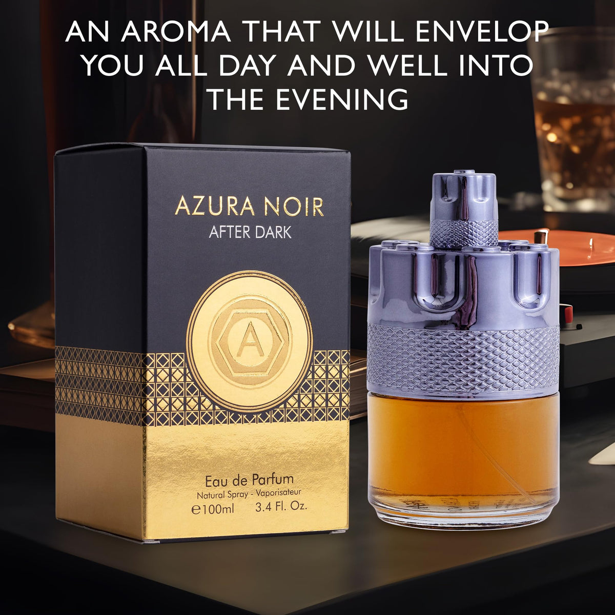 Azura Noir After Dark Eau De Parfum for Men - Woody Spicy Fragrance - Long-Lasting Cologne Choice For Daily Wear - Top Notes of Lemon, Mandarin Orange, Lavender 7 Cinnamon - Elegant 100ml Bottle