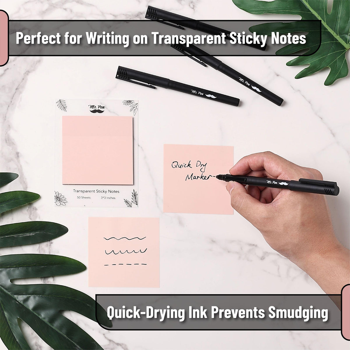 Mr. Pen- Black Fineliner Pens, 4pcs, 0.5mm, Pen for Transparent Sticky Note