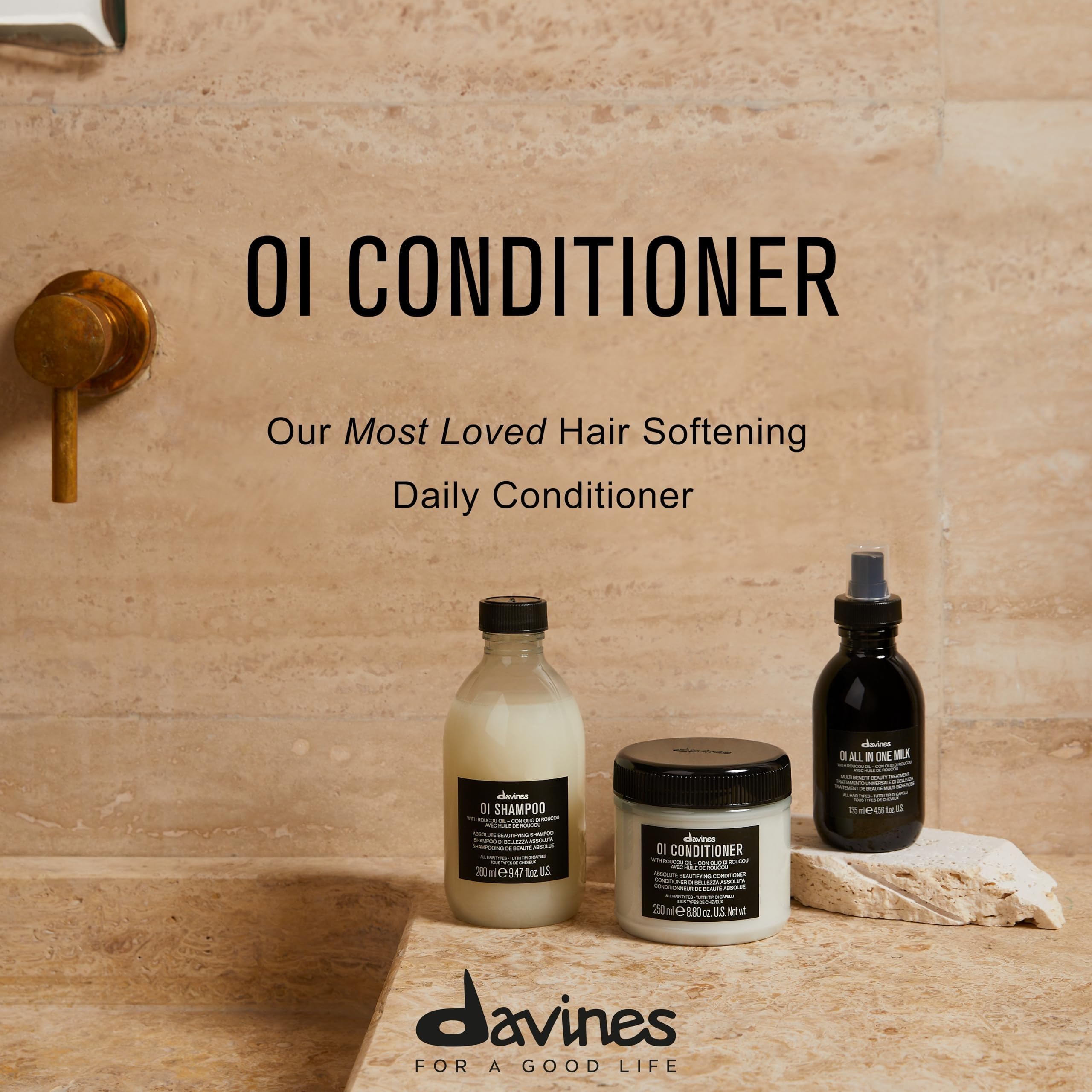 Davines OI Conditioner, Rich Creamy Hydrating Conditioner for All Hair Types - Accelerates Drying, Protects Structure & Adds Shine with Antioxidant Roucou Oil - Softens & Detangles