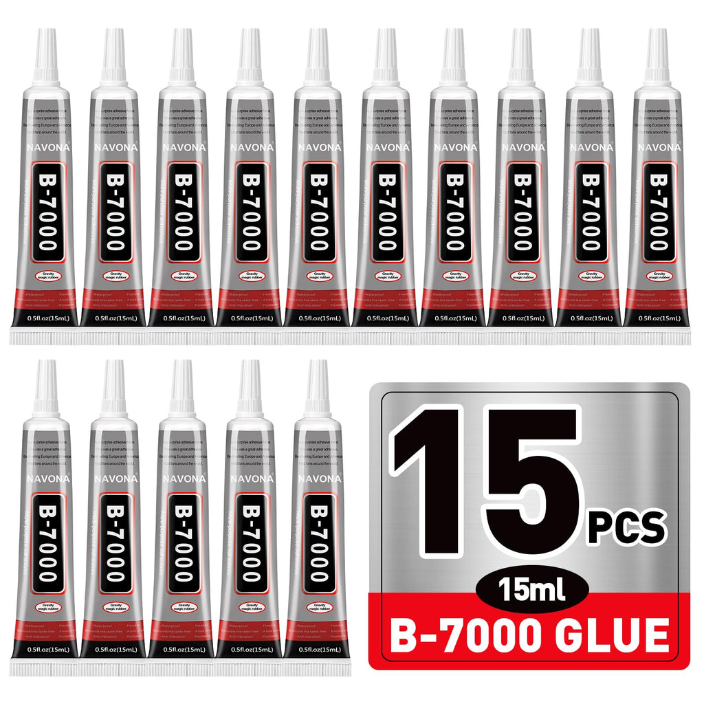 15 PCS 15ml B7000 Rhinestone Glue Clear with Precision Tip, Bedazzling Glue, Multipurpose Super Glues for Nail, Craft, Jewelry Making, Nail Art, DIY, Makeup, Shoes