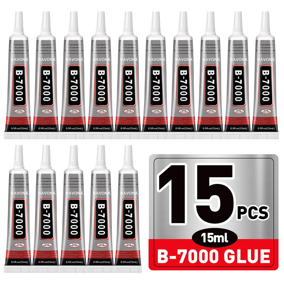 15 PCS 15ml B7000 Rhinestone Glue Clear with Precision Tip, Bedazzling Glue, Multipurpose Super Glues for Nail, Craft, Jewelry Making, Nail Art, DIY, Makeup, Shoes
