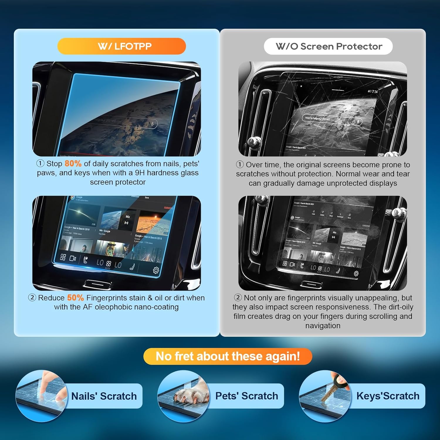 Buy now Car Screen Protector for Volvo Accessories XC90/XC60/XC40/S90/S60/V90/V60(2016-2025) 8.7 inch + AC Climate Control Touch Screen Mil-Grade 9H+ Tempered Glass HD [No More Glare& Fingerprint] 2-Pack at indiglob india