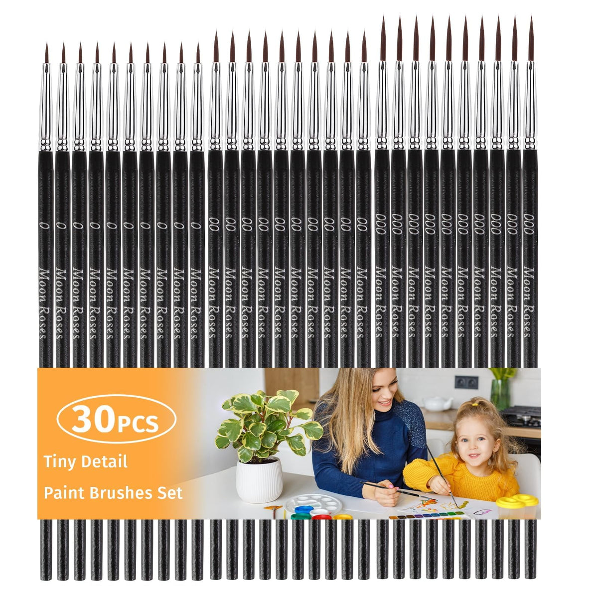 Moon Roses 30 Pcs Miniature Detail Paint Brush Set